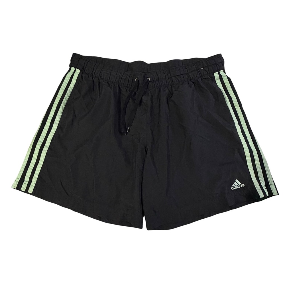 Adidas Mens Black Mint Green 3-Stripe Athletic Shorts Size L Drawstring Running